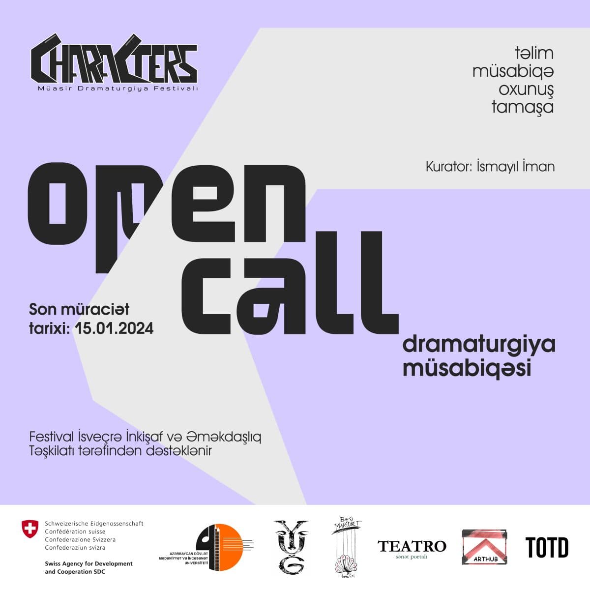 CHARACTERS Müasir Dramaturgiya Festivalı pyes müsabiqəsi elan edir