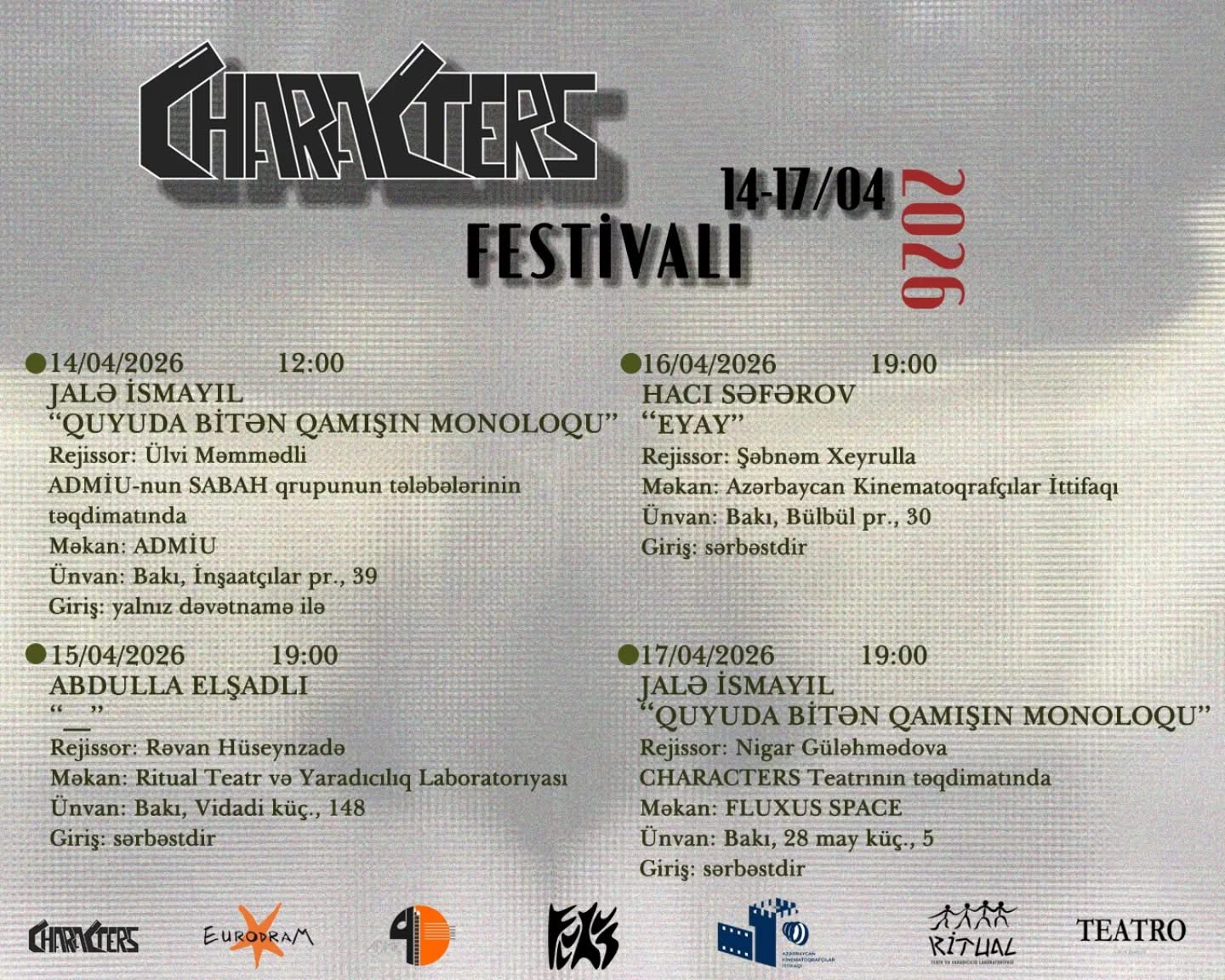 CHARACTERS müsabiqə qalibi olan pyeslərin oxunuşlarını keçirəcək